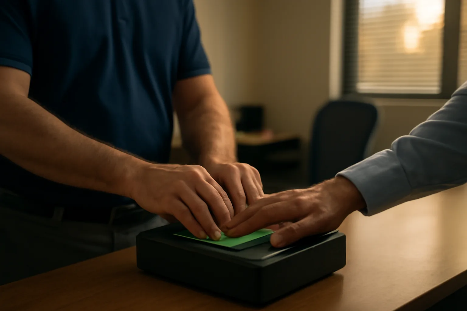 Live-scan fingerprinting technician at work in Arkansas office