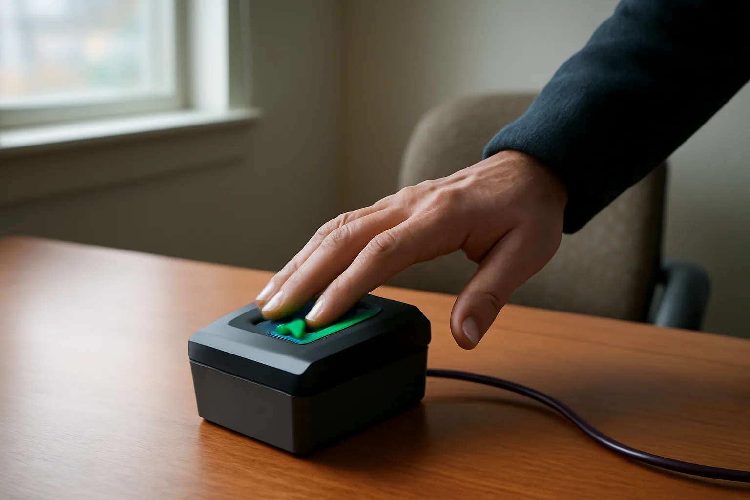 Live-scan fingerprint scanner in a Delaware office ready for fingerprinting