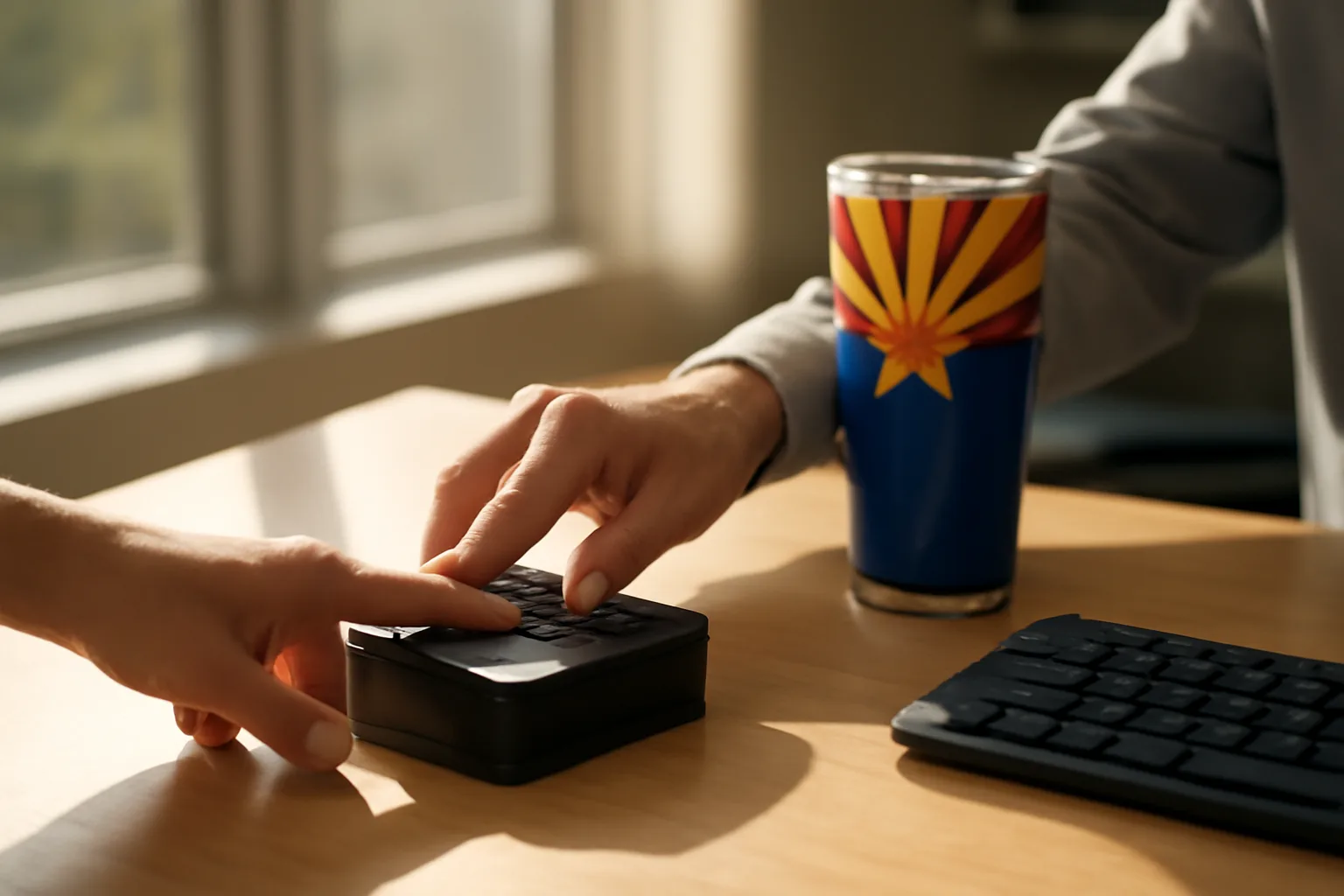 Live scan fingerprint technician in Arizona office using digital scanner