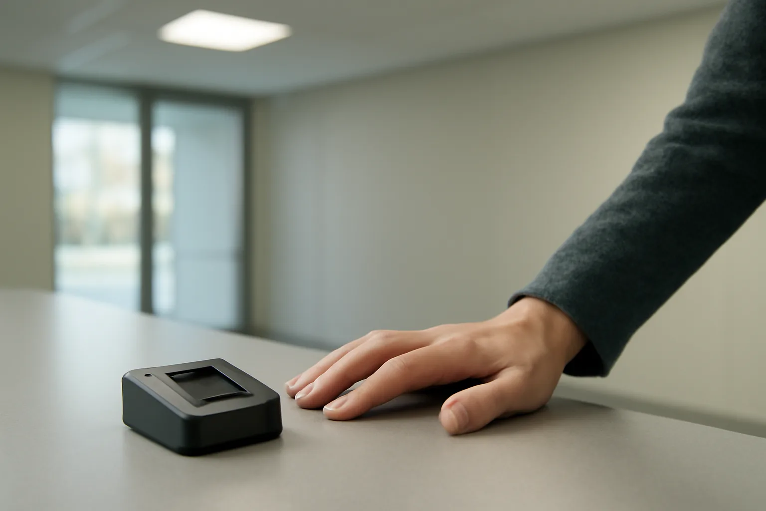 Live-scan fingerprint scanner on a counter in a California fingerprinting office